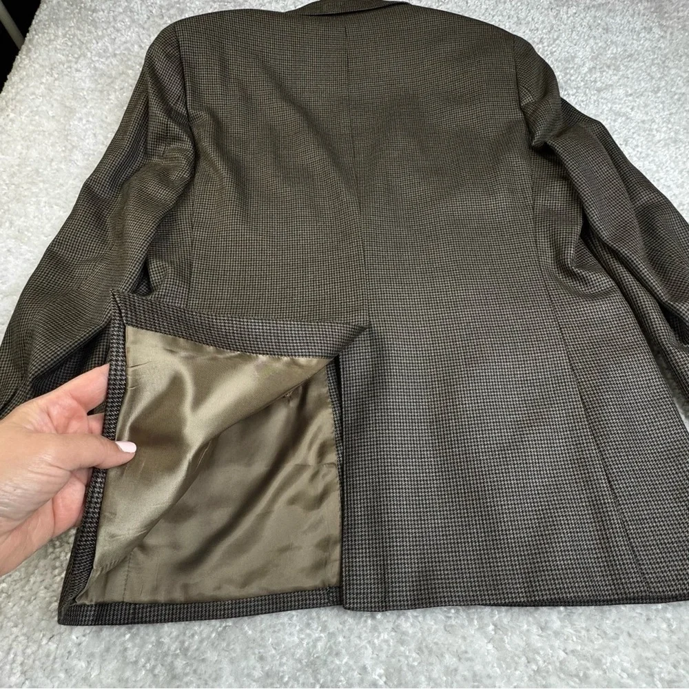 Ralph Lauren Sports Jacket Blazer Houndstooth Olive Brown Silk Wool Dillards 42R